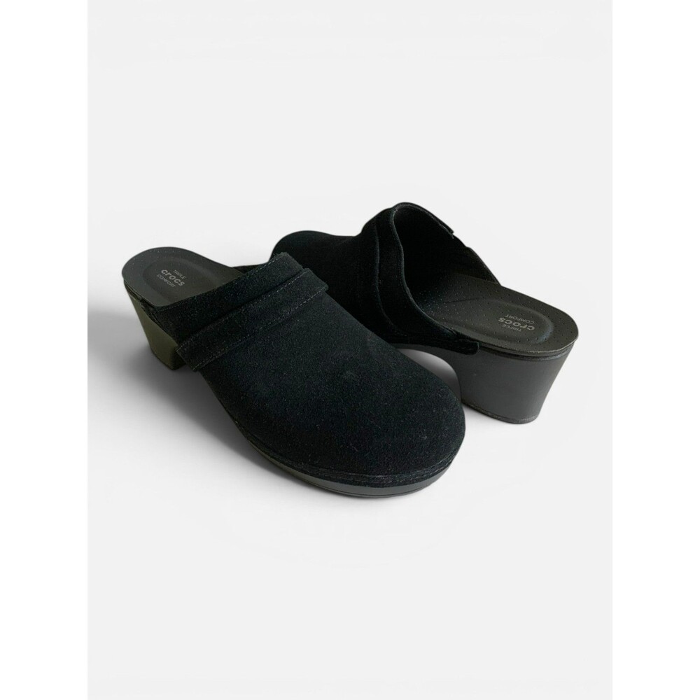 Crocs Sarah Mule Clog Shoes Women's 10 Black Suede Comfort Platform Chunky Heel